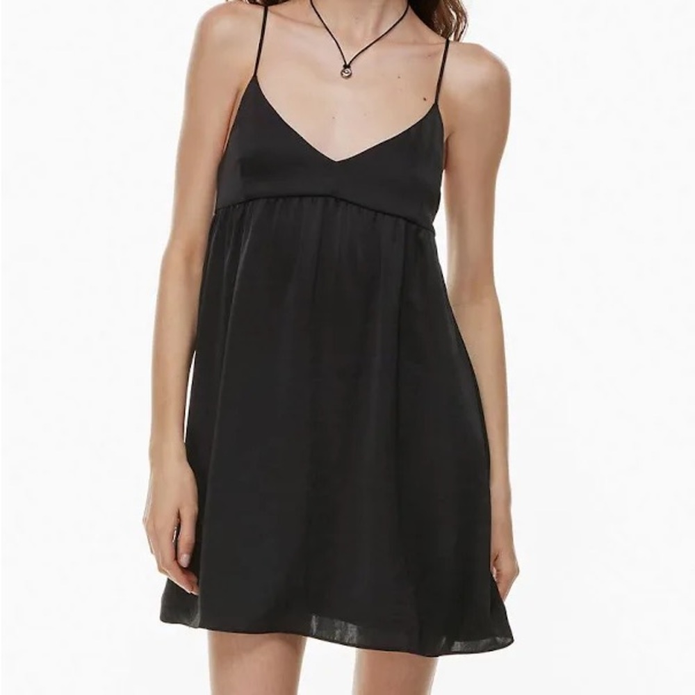 Aritzia satin black mini dress